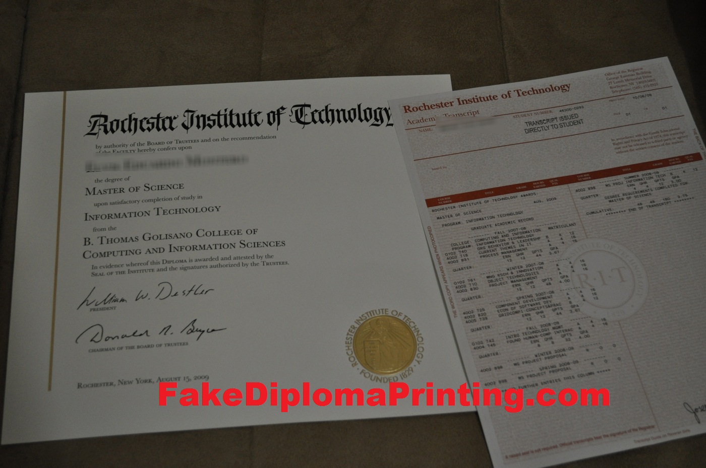 Rochester Institute of Technology Diploma and Transcripts