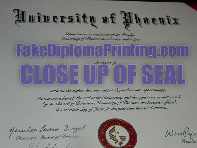 close up of sample diploma