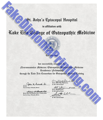 Lake Erie College of Osteopathic Medicine Diploma.