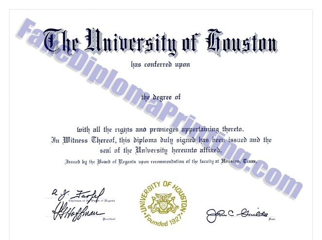 Sample of University of Houston Diploma Certificate